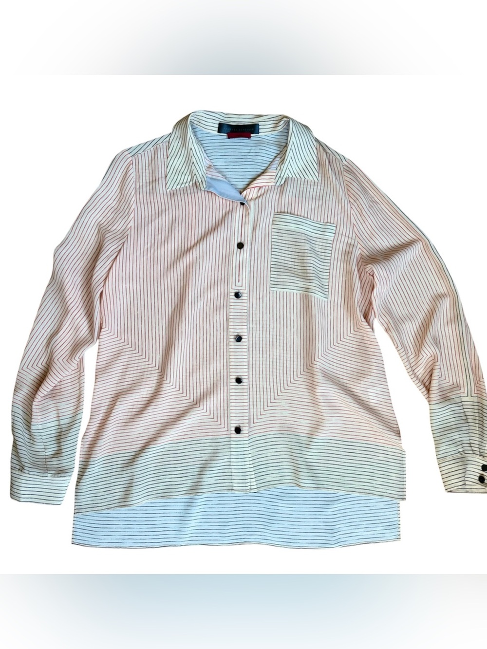 Proenza Schouler Silk Striped Button-Down Shirt Blouse Cream Red Navy Women’s 10